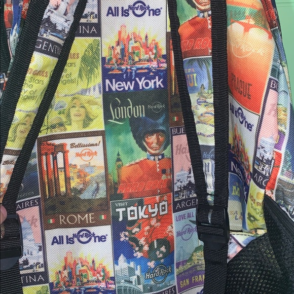 Vintage Hard Rock Cafe Packable Travel Poster Themed Backpack - Picture 6 of 10